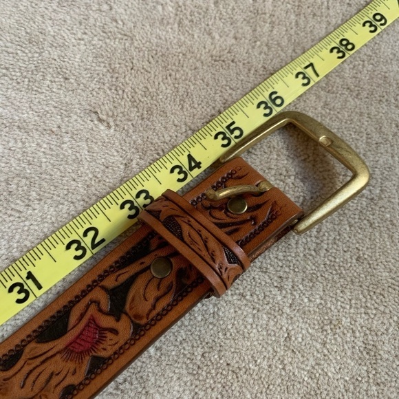 J. Crew Embossed Painted Southwestern Leatherwork Boho Western leather Belt - Picture 7 of 8